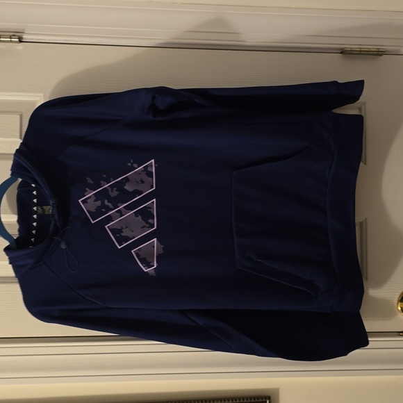 ADIDAS BRAND SIGNATURE MEN'S DARK BLUE HOODED SWEATSHIRT SIZE SMALL - Picture 2 of 15